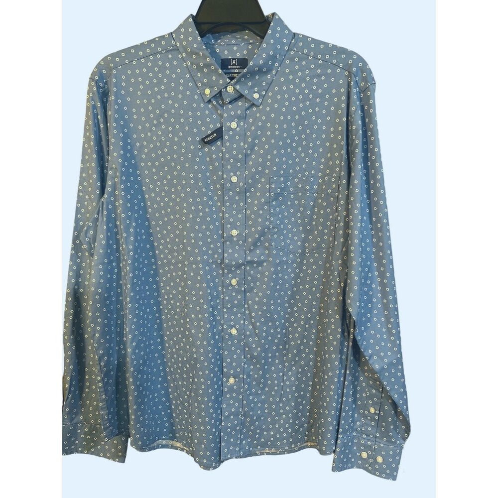 New George Classic Fit XL Men's Button Down Shirt Blue & White Pattern